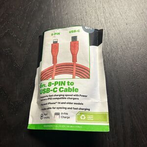 6 Ft Foot 8-Pin To USB-C Cable Watermelon Pink